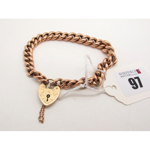 97 - A Graduated Hollow Curb Link Bracelet, to a 9ct gold heart shape padlock style clasp.