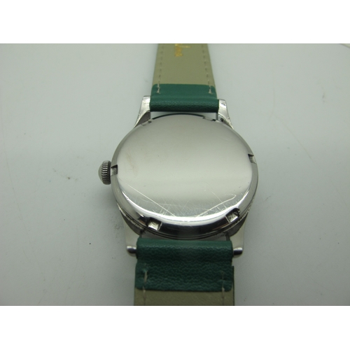 174 - Omega; A Non Magnetic Military Style Gent's Wristwatch, the signed black dial with Arabic numerals a... 