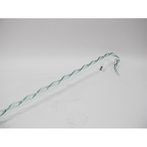 1005 - A Late XIX century Walking Stick, of crook form in pale green glass and of barley twist form, 130cm ... 