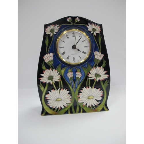 1009 - A Modern Moorcroft Pottery Clock, painted in the 'Meadow Daisy' pattern, of shaped tapered form, des... 