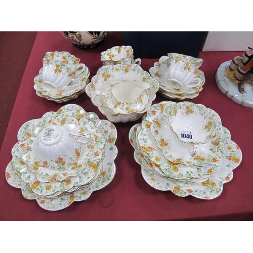 1040 - An Early XX Century Foley Part Tea Service, of fluted petal shape, printed and overpainted in patter... 