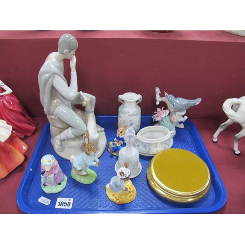 1050 - A Spanish Musician, 26cm high, Lladro bird, bell and two vases, Wedgwood, Doulton (X2) and Beswick r... 