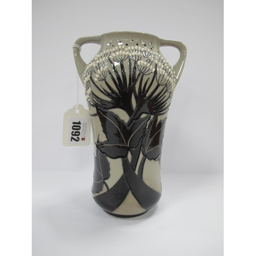 1092 - A Modern Moorcroft Pottery Vase, painted in the 'Summer Silhouette' pattern, of tapered two handled ... 