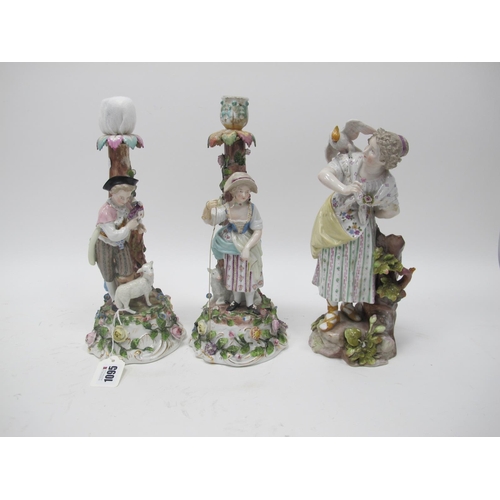 1095 - A German Late XIX Century Porcelain Figure of a Lady Standing Beside a Tree Stump, a bird perched on... 