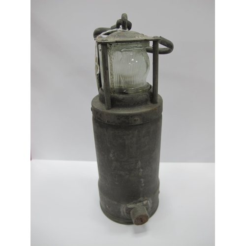 1155 - Miners Lamp, Oldham Type A.P 202 755 stamped to body and screw base, 26cm high with handle down.