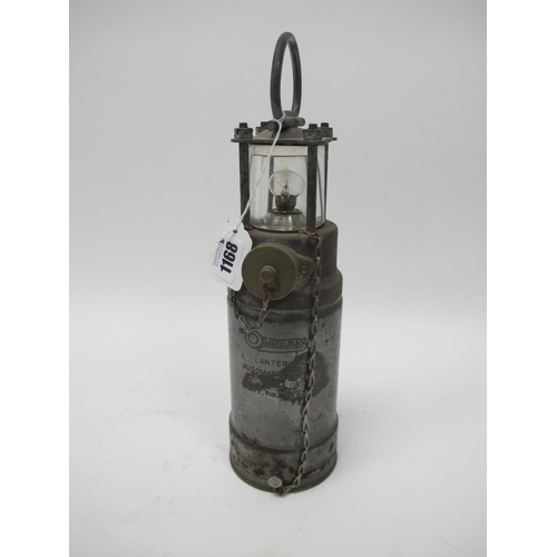 1168 - Miners Lamp, Oldham Lantern Automatic Type, 220 volt DC, a fixed loop handle 33cm high.