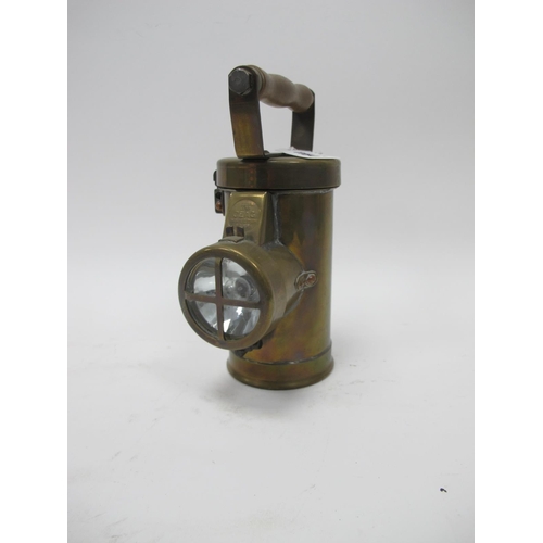 1184 - Miners Lamp, The Ceag Inspection Lamp, Barnsley, Yorks, 309721/28, brass body, turned wooden handle,... 