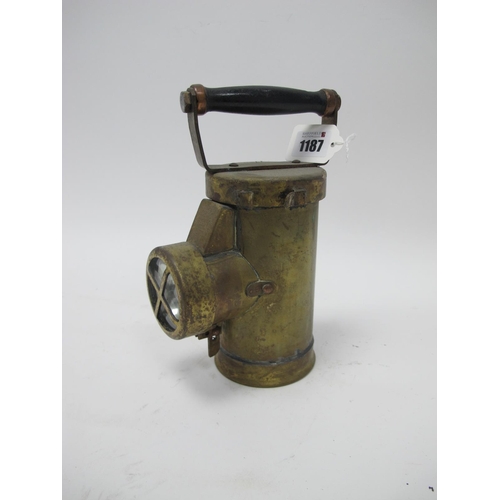 1187 - Miners Lamp, the Ceag Inspection Lamp, Barnsley, Yorks, 309721/28, brass body, turned ebonized handl... 