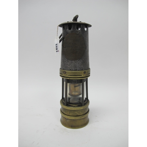 1191 - Miners Lamp, Hilwood & Ackroyd of Morley, No 154, 27cm high, the lower body in brass.