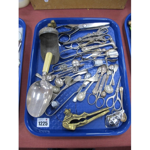 1225 - Grape Scissors, toffee hammers, sugar tongs, scissors, other cutlery:- One Tray