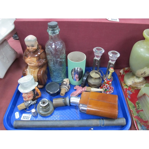 1232 - Wray of London Lens, floating dairy thermometer, German decanter as a monk, bottle stoppers, etc:- O... 