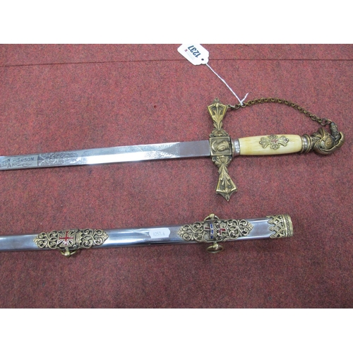 1237 - A Knights Templar Presentation Sword, ornate crossguard and pommel, red cross motif on bone grip, bl... 