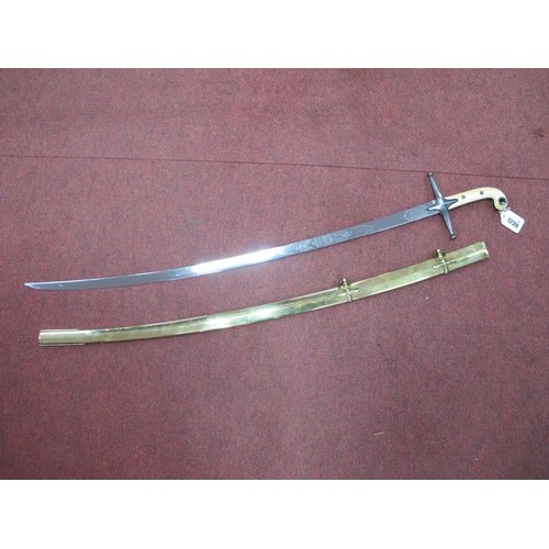 1239 - A British Army General Officers Mameluke Sabre, with ivory grip, simple crossguard, curved etched bl... 