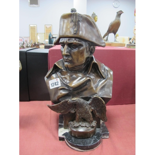 1242 - After Lecomte; A XX Century Bronzed Bust of Napoleon Bonaparte, with eagle, raised on marble plinth,... 