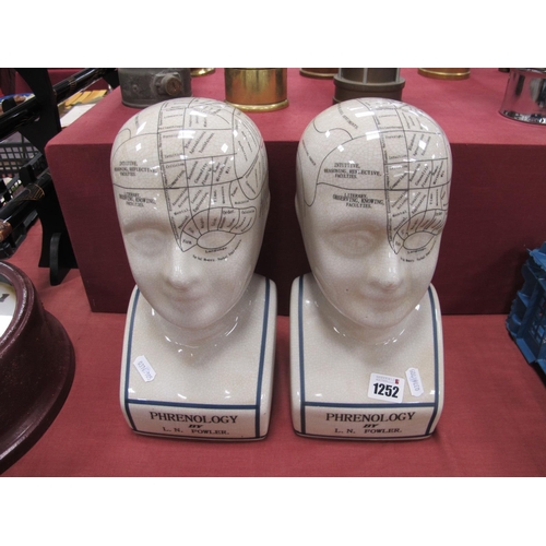 1252 - After L.N. Fowler Pottery Phrenology Heads, 28cm high. (2)