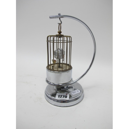 1270 - A Kaiser Bird Cage Automation Clock, hung on a polished chrome support and base, 20.5cm high.