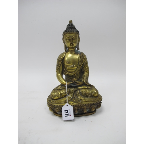 1271 - A Late XIX/Early XX Century Gilt Bronze Figure of a Buddha, seated in the lotus position with legs c... 