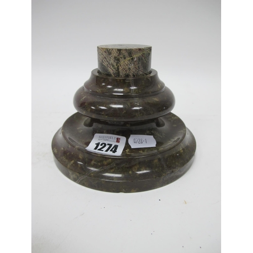 1274 - A Cornish Serpentine Circular Shaped Inkwell, 10cm.