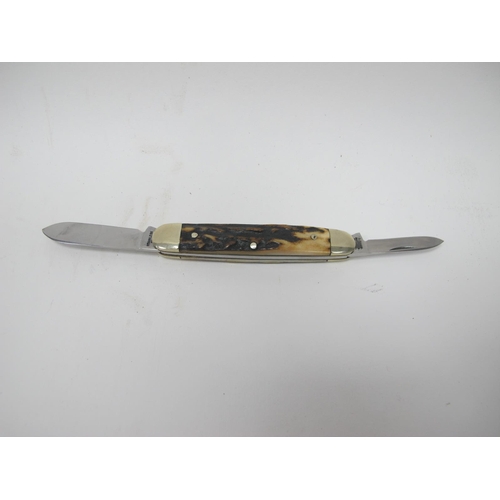 1306 - WITHDRAWN Stan Shaw; A Two Blade Pocket Knife, with stag scales, nickel silver bolsters and brass li... 