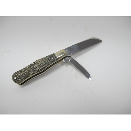 1307 - WITHDRAWN Stan Shaw; A Two Blade Knife, with stag scales, single nickel silver bolster and brass lin... 