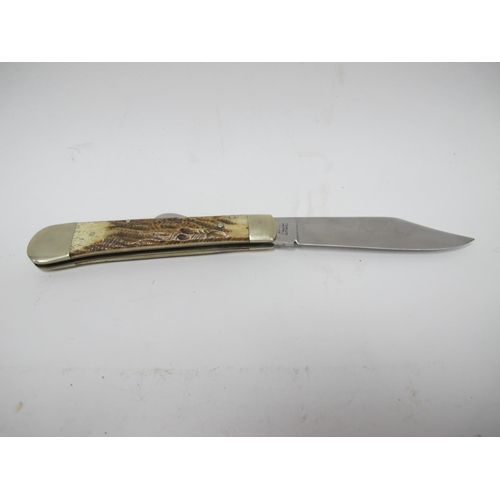 1311 - WITHDRAWN Stan Shaw; A Lock Knife, with stag scales, nickel silver bolsters and brass linings, 13cm ... 