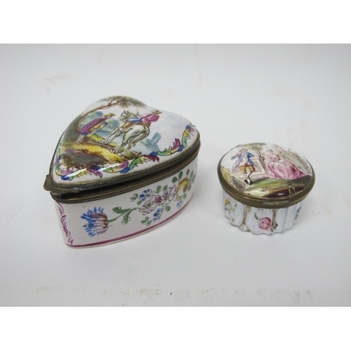 1317 - An Early XX Century French Enamel Trinket Box, of heart shape, decorated with figures and flowers, 7... 