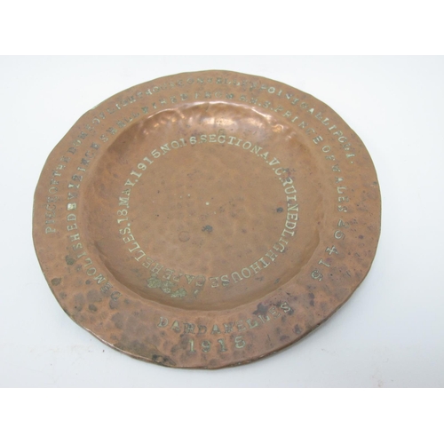 1318 - A WWI Copper Ashtray Dardanelles/Gallipoli 1915, inscribed 'Piece of The Dome of Lighthouse on Helle... 