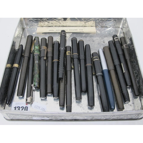 1320 - Pens, each with 14k nib, Spiral, Chatsworth Peeress, Sheaffer, Burnham, The Fleet, Imperial, Blackbi... 