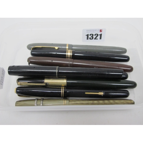 1321 - Pens, each with 14k nib, eight Waterman.