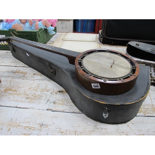 1347 - A New Windsor Banjo, cased, 90.5cm long.