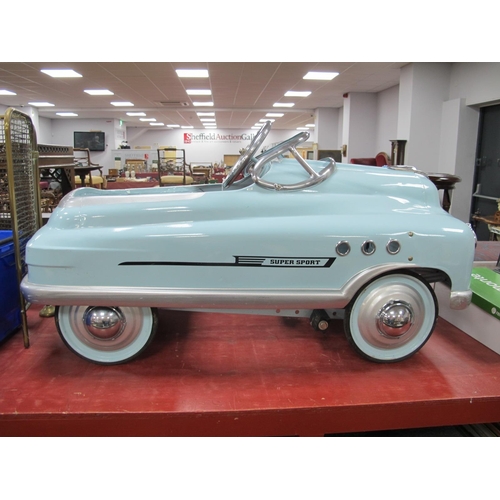 1368 - A Super Sport Tin Plate Comet Child's Pedal Car, in the 1950's manner, light blue, Reg FHN 1, approx... 