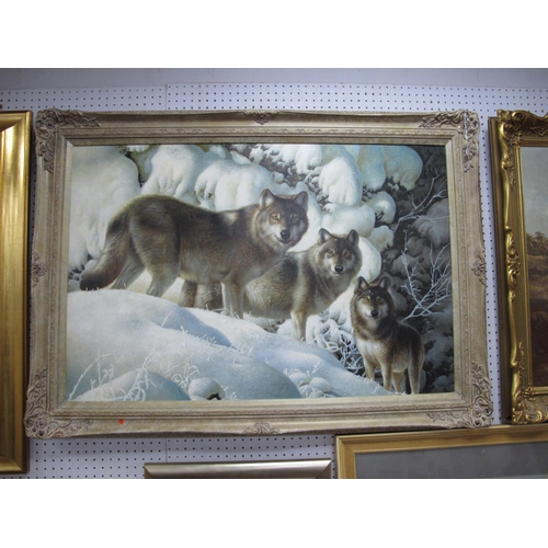 1405 - Jenkins (Contemporary) *ARR, Three Wolves in a Snowy Landscape, oil on canvas, signed lower right, ... 