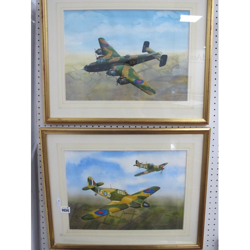 1434 - Victor Sharpe (b.1922) *ARR, Hurricane II - LF 363 and Halifax B-MK3, watercolours, a pair, signed ... 