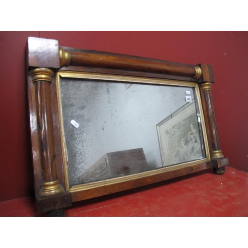 1452 - A XIX Century Rosewood Overmantel, with half column supports and gilded capitals, 72cm wide.