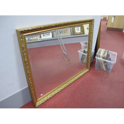 1454 - A Rectangular Bevelled Wall Mirror, in gilt frame, labelled Morris Mirrors, 113.5 x 88cm overall,