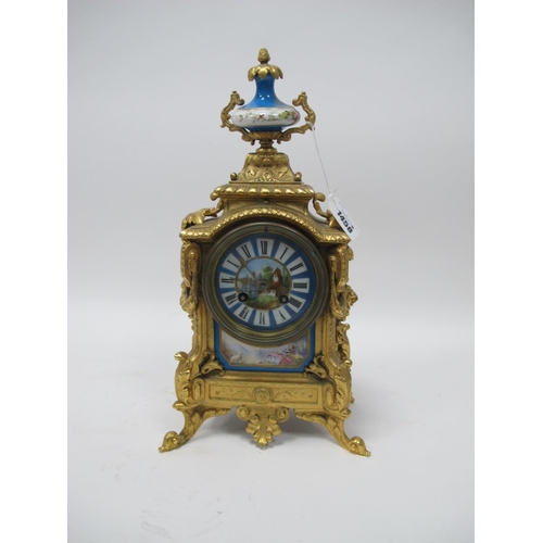 1458 - A Late XIX Century French Ormolu Mantle Clock, of roccoco form, the rectangular body with floral swa... 