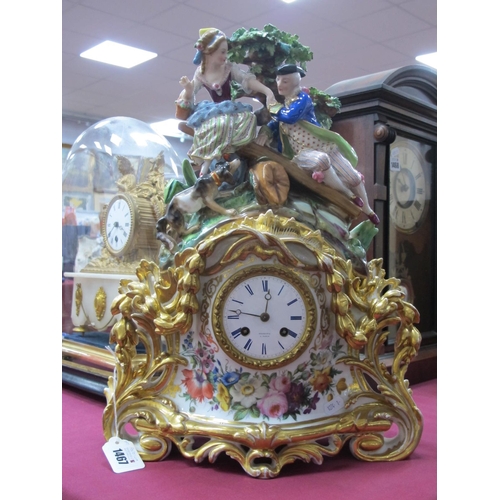 1467 - A Late XIX/Early XX Century Porcelain Mantle Clock, the two section case in the form of an XVIII Cen... 