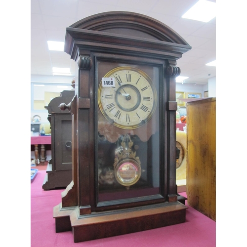 1468 - A Late XIX Century Mantle Clock with Domed Walnut Case, eight day movement, mirrored pendulum 52.5cm... 