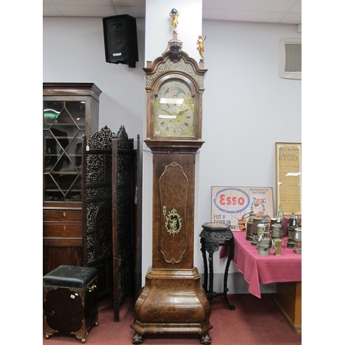 1472 - A XIX Century Paulus Bramer of Amsterdam Dutch Walnut Moonface Longcase Clock, the fretwork capped h... 