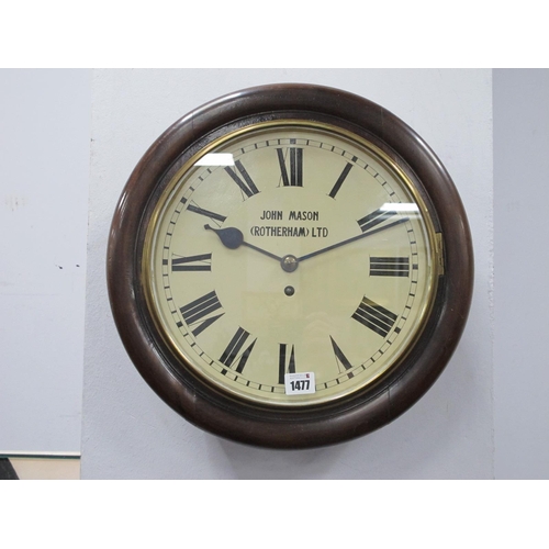 1477 - A Late XIX Century Circular Mahogany Wall Clock, the cream enamel dial inscribed 