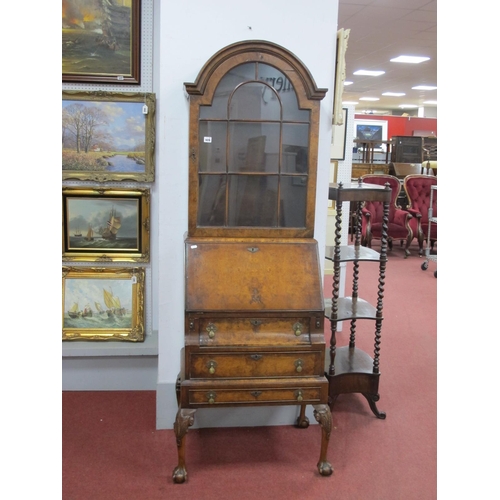 1478 - A Small Queen Anne Style Walnut Bureau Bookcase, with arched top and astragal door, the base with a ... 