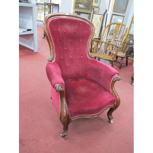 1485 - A Mid XIX Century Mahogany Armchair, with hooped back and upholstered back, seat and arms, serpentin... 