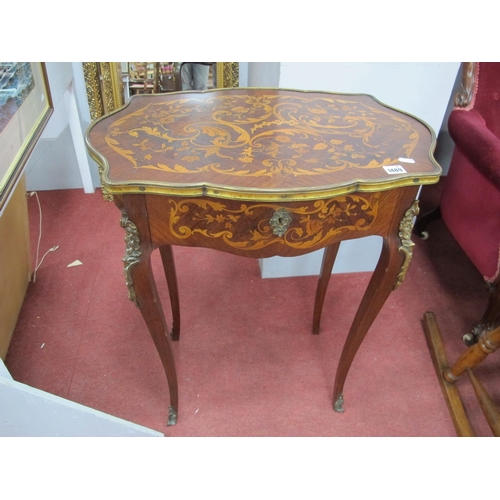 1489 - A XX Century French Kingwood Occasional Table, with marquetry 'C' scroll and foliate top, single dra... 