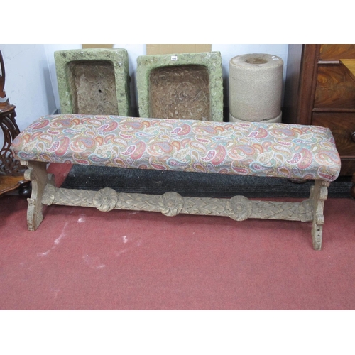 1493 - A XIX Century Continental Painted Pine Rectangular Shaped Window Seat, with upholstered top on shape... 