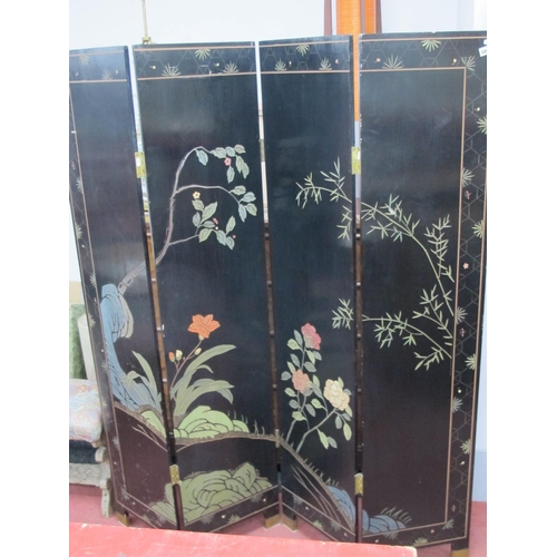 1496 - A XX Century Ebonised Eight-Sided Screen, decorated with figures.