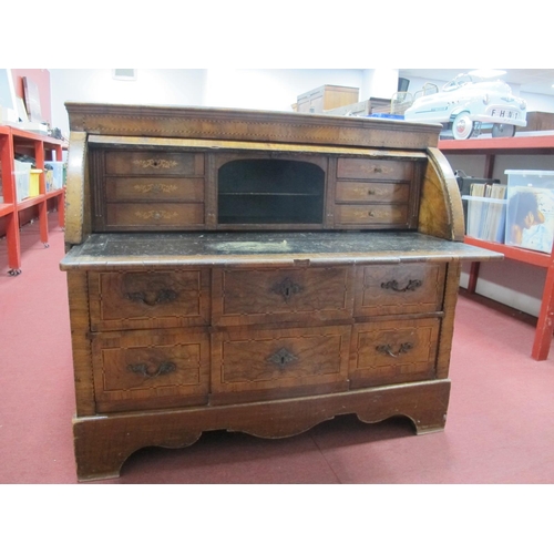 1501 - A XVIII Century Continental Walnut Cylinder Writing Desk, with a crossbanded top, cylinder fall, fit... 