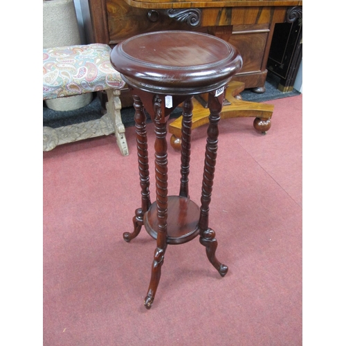 1503 - A Modern Mahogany Stained Plant Stand, the circular top raised on barley twist supports and cabriole... 