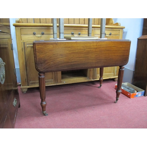 1514 - A XIX Century Pembroke Table, with drop leaves and single drawer on turned and reeded legs, .