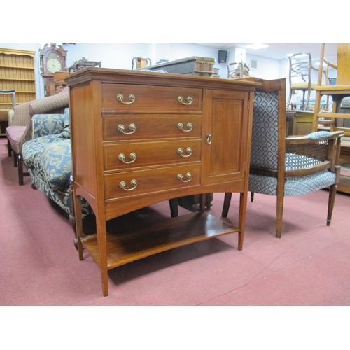 1518 - An Edwardian Mahogany Inlaid Music Cabinet, with four fall front drawers and panelled door on taperi... 