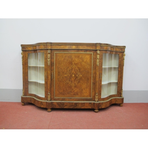 1520 - A Mid XIX Century Walnut Inlaid Credenza, the frieze and central door with inlaid and 'C' scroll dec... 